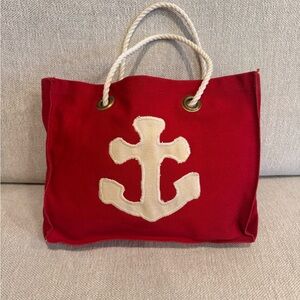 Red Canvas Anchor Nautical Mini Tote with Ropelike handles